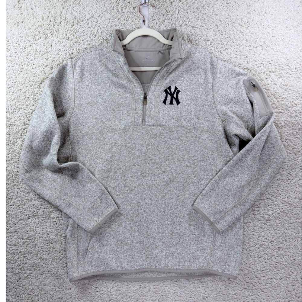 Antigua New York Yankees Mens Large Tan Heathered Quarter Zip MLB Sweater